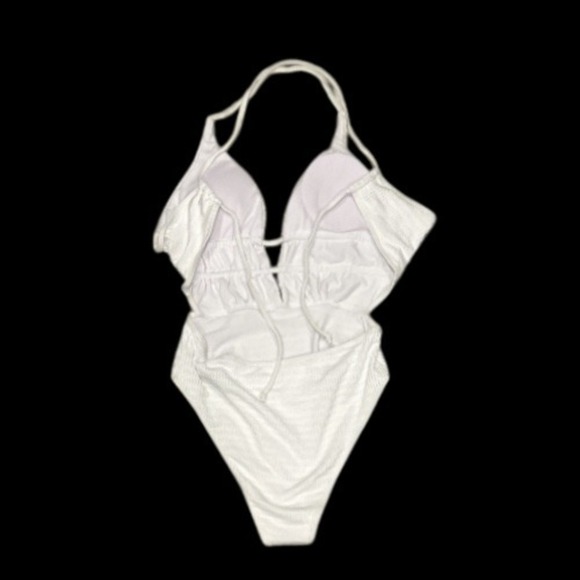 White One Piece Swimsuit Cut‎ Out Criss Cross Backless Size S - Picture 5 of 7